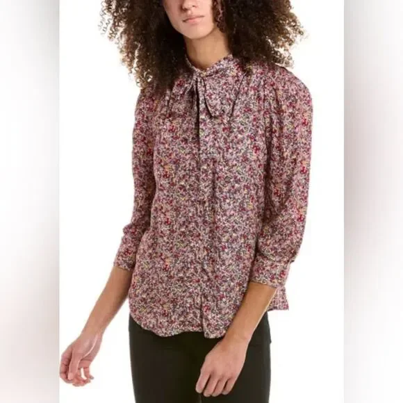 Zadig & Voltaire floral sleeved blouse with tie NWT. XS - Picture 1 of 10